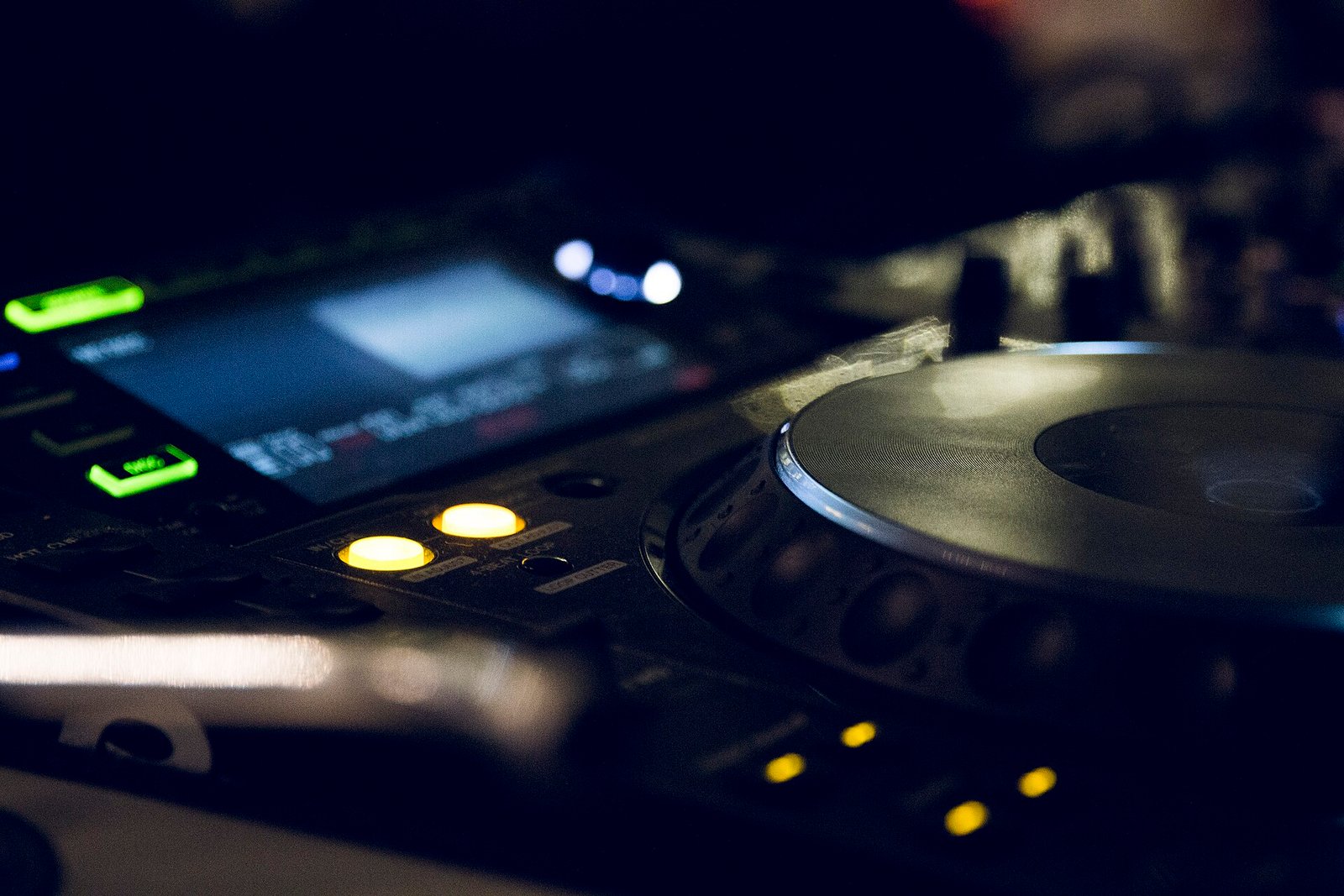 Close-up of a DJ turntable