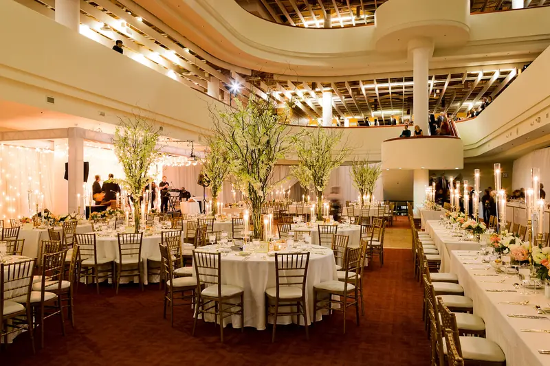 Toronto Reference Library — Level One: library atrium set for a banquet